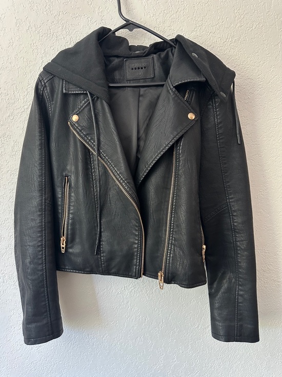 Blank NYC Jackets & Blazers - Blank NYC Black Faux Leather Moto Jacket with Removable Hood